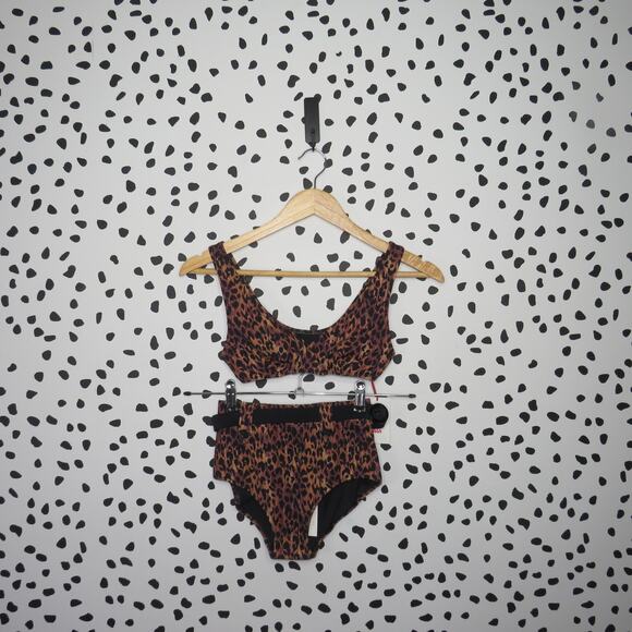 Solid & Striped Annie Leopard Print Belted High Waist Two Piece Swim Set - Picture 2 of 8